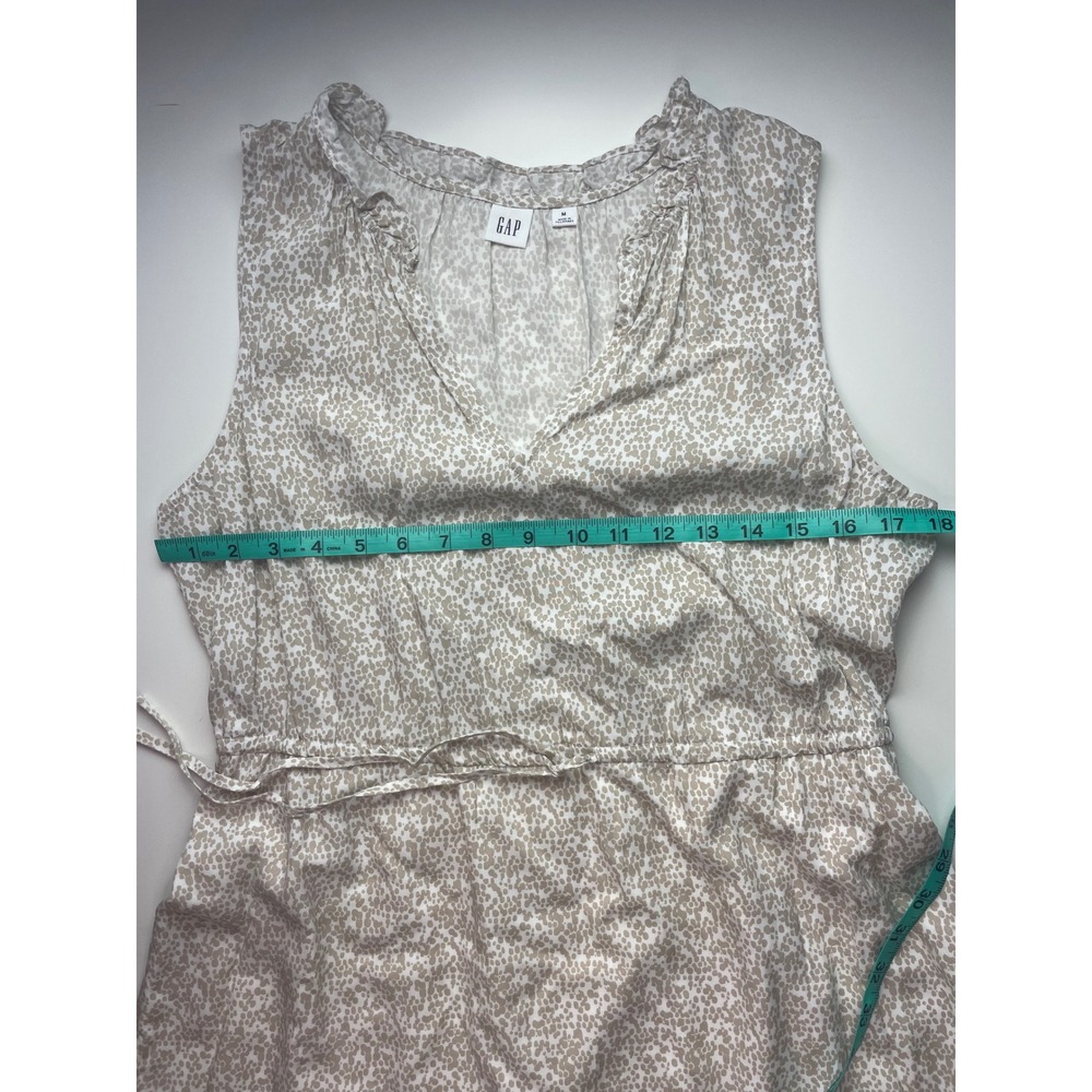 Gap Sleeveless Ruffle V-Neck Tiered Mini Dress Khaki Beige Floral Size M - Picture 5 of 10
